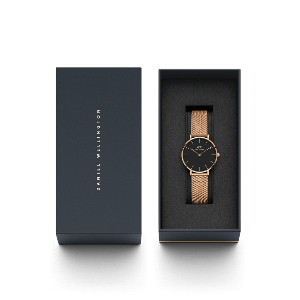 DW Petite Melrose Black Rose Gold Watch