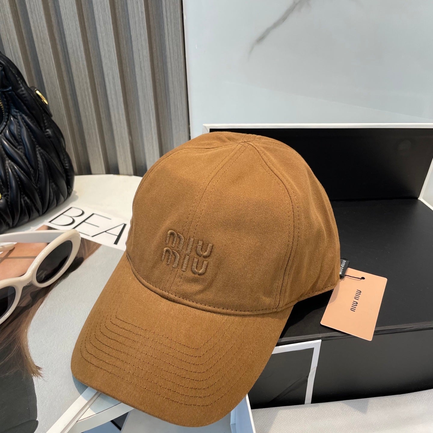 MM BASEBALL CAP IN BURNT ORANGE FABRIC BRAND EMBROIDERY